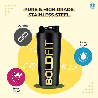 Boldfit Steel Shaker Bottle -Black 1's - Workout Essentials