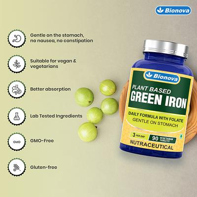 Bionova Plant Based Green Iron Veg Tablet 90's - Herbal Dietary Supplement