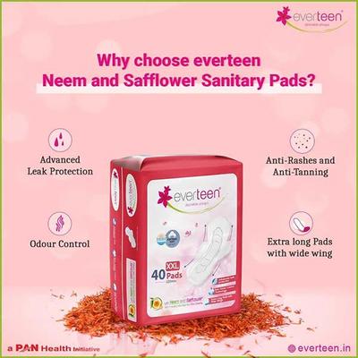 everteen XXL Sanitary Napkin Pads with Cottony-Soft Top Layer for Women, Enriched with Neem and Safflower - 1 Pack (40 Pads, 320mm) 1's - Sanitary Napkins
