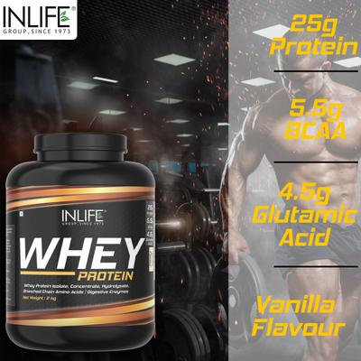 INLIFE Whey Protein Powder - Vanilla Flavour 2 kg - Whey Proteins