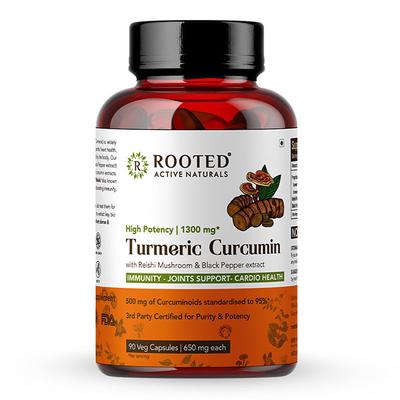 Rooted Active Naturals Turmeric Curcumin with Reishi Mushroom Veg Capsule 90's - Pure Herbs