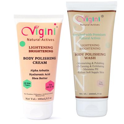 Vigini Lightening Brightening Body Polishing Wash 200 ml + Lightening Brightening Body Polishing Cream 100 ml - Intimate Care