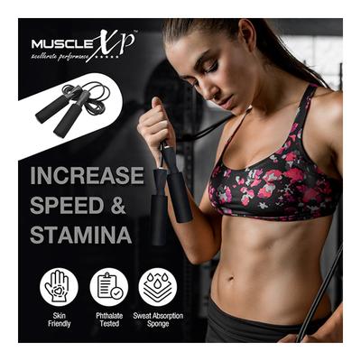 MuscleXP Skipping Rope (Jumping Rope) with Foam Handles - Black 1's - Gym Accessories