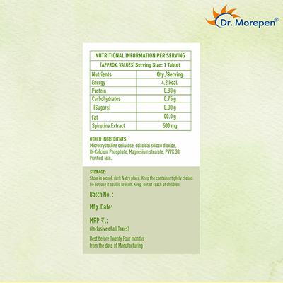 Dr. Morepen Spirulina Superfood Tablet 60's - Herbal Dietary Supplement