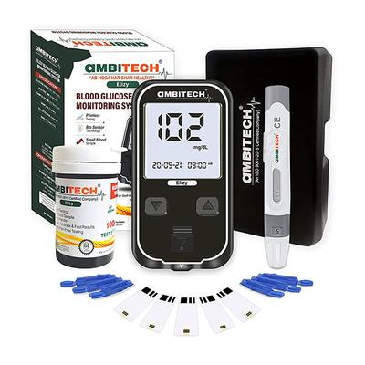 Ambitech Elizy Blood Glucose Measuring Kit (Test Strips 100's + Lancets 100's + Glucometer 1's) -Black - Blood Glucose Monitors/Strips