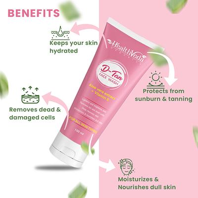 Health Veda D Tan Face Wash - Aloe Vera Extract + Vitamin E 100 ml - Face Washes