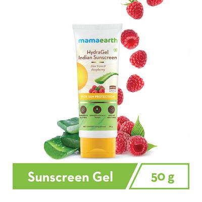 Mamaearth HydraGel Indian Sunscreen Gel - Aloe Vera & Raspberry 50 gm - Face Sunscreen