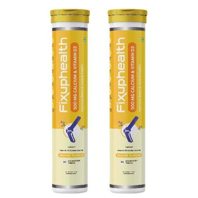 FixUpHealth Calcium and Vitamin D3 Effervescent Tablet - Orange Flavour (Pack of 2 x 20s) 1's - Calcium And Minerals