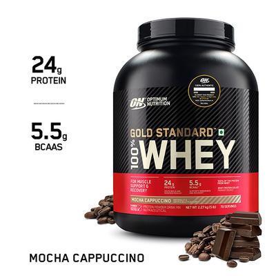Optimum Nutrition (ON) 100% Whey Gold Standard Powder - Mocha Cappuccino 5 lb - Whey Proteins
