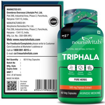 NourishVitals Triphala 500 mg Veg Capsule 60's - Herbal Dietary Supplement
