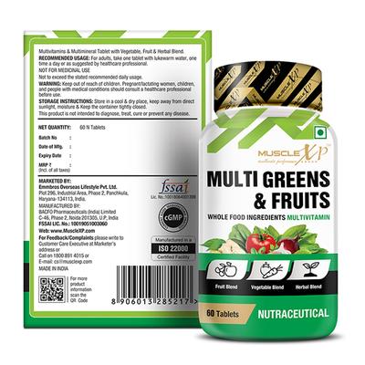 MuscleXP Multi Greens & Fruits Multivitamin Tablet 60's - Multi-Vitamins