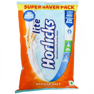 Horlicks Lite No Added Sugar Powder - Regular Malt (Pouch) 400 gm - Daily Health Drinks