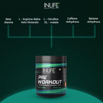INLIFE Pre Workout Powder - Orange Flavour 200 gm - Energy Drinks
