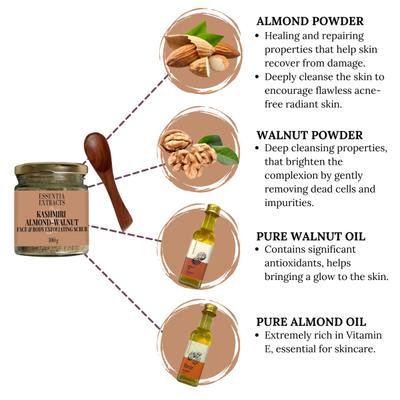 Essentia Extracts Face & Body Exfoliating Scrub Combo (Sesame Peppermint Coffee 100 gm + Kashmiri Almond Walnut 100 gm) 1's - Scrubs & Exfoliants