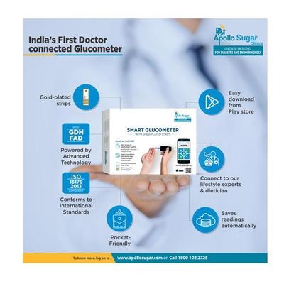 Apollo Sugar Glucome Glucometer with Test Strips 200's - Blood Glucose Monitors/Test Strips