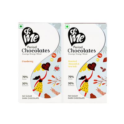 &Me Sugarfree Period Dark Chocolates - Assorted pack (Cranberry + Roasted Almonds & Sea Salt) - Speciality Medicines