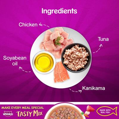 Whiskas Tasty Mix Tuna with Kanikama and Carrot in Gravy (Pack 70gm x 24) 1680gm - Petfood