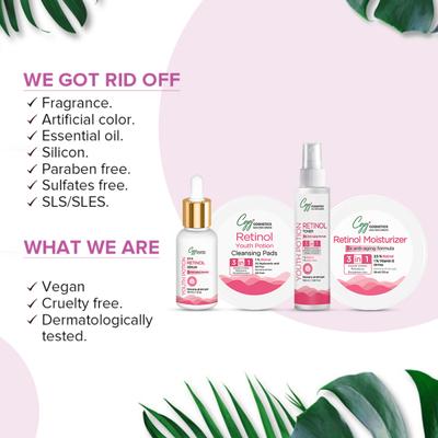 CGG Cosmetics Cleansing Pads 50's + Retinol Moisturizer 50 ml + Retinol Face Serum 30 ml + Retinol Toner 100 ml - Youth Potion - Face Serum