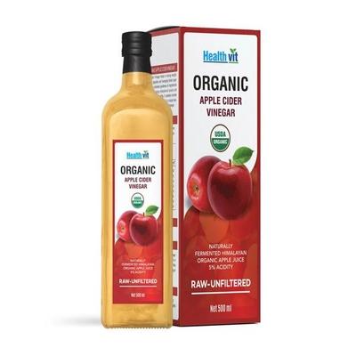HealthVit Organic Apple Cider Vinegar with The Mother - Raw Unfiltered 500 ml - Apple Cider Vinegars
