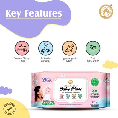 Mom & World Baby Wipes - Aloe vera Calendula & Cucumber 72's - Diapers & Wipes