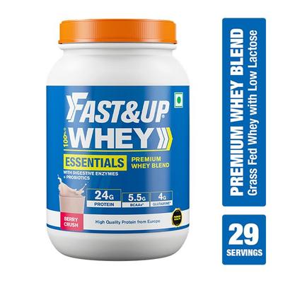 Fast&Up Whey Essentials Protein Powder - Berry Crush Flavour 957 gm - Workout Essentials