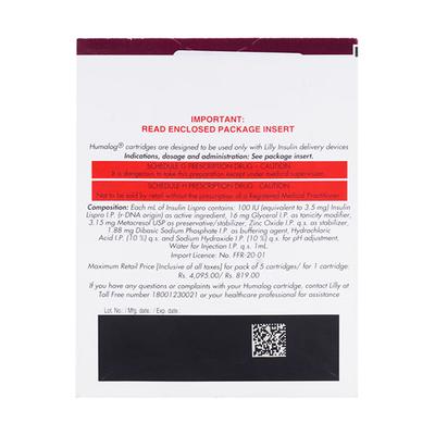 HUMALOG 100iu Cartridge 5X3ml (N) - Diabetes-Ins