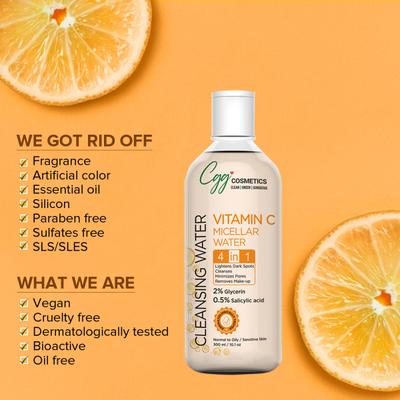 CGG Cosmetics Vitamin C Micellar Cleansing Water- For All Skin Types 300 ml - Face Wash & Cleansers
