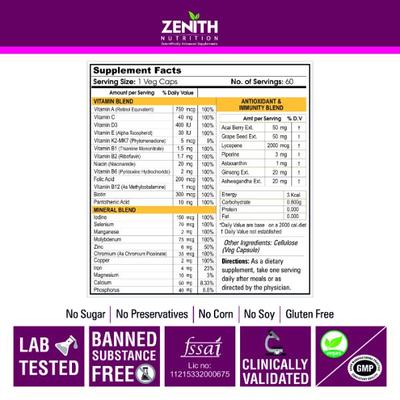 Zenith Nutrition Daily Active Multiple One A Day Veg Capsules 60's - Multi-Vitamins