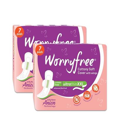 Worryfree Cottony Soft Ultrathin Sanitary Pad - XXL (Pack of 2 X 7's) - Sanitary Napkins