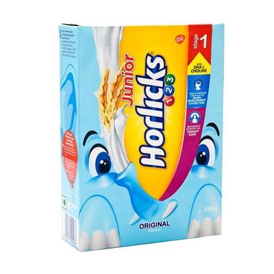 Junior Horlicks 1,2,3 (Stage 1) Powder - Vanilla Flavour 500 gm (Refill Pack) - Kids Nutrition