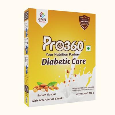Pro360 Diabetic Care Nutrition Powder - Badam with Real Almond Chunks (Refill Pack) 200 gm - Protein Supplements