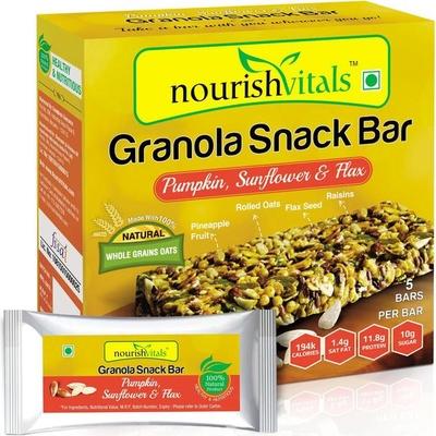 NourishVitals Granola Snack Bar - Pumpkin Sunflower & Flax Mix (5 Bars) 250 gm - Nutritional Bars