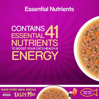 Whiskas Tasty Mix Seafood Wakame Seaweed in Gravy (Pack of 70gm x 12) 840 gm - Petfood