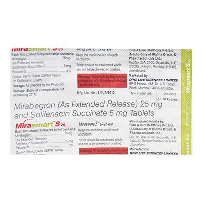 MIRASMART S 25 Tablet 10's - Bladder And Prostate Disorders-Dru