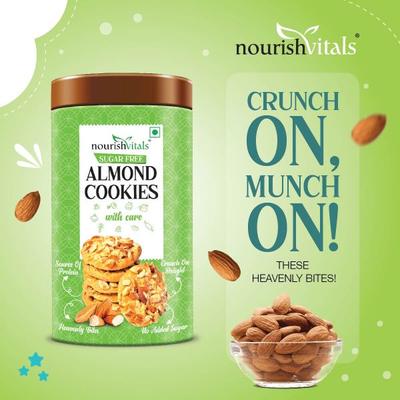 NourishVitals Sugar Free Almond Cookies 120 gm - Nutritional Bars