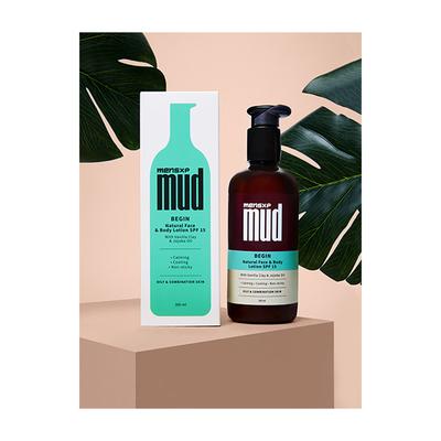 MensXP Mud Begin SPF 15 Natural Face & Body Lotion - Vanilla Clay & Jojoba Oil 300 ml - Face Wash & Cleansers