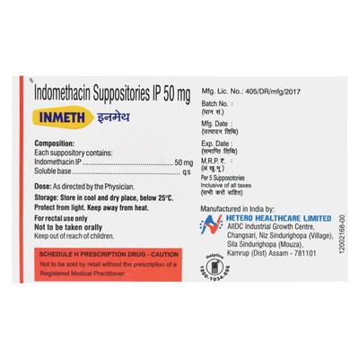 INMETH Suppositories 5's - Pain relief-Nsa