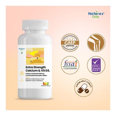 Natures Only Extra Strength Calcium 1500 mg & Vitamin D3 400 IU Chewable Tablets 60's - Multi-Vitamins