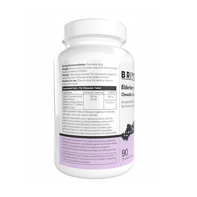 Briyo Elderberry Plus Vitamin C - Chewable Tablets - Natural Berry Flavour 90's - Vitamin C
