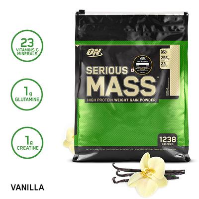Optimum Nutrition (ON) Serious Mass Powder - Vanilla Flavour 12 lb - Weight Gain