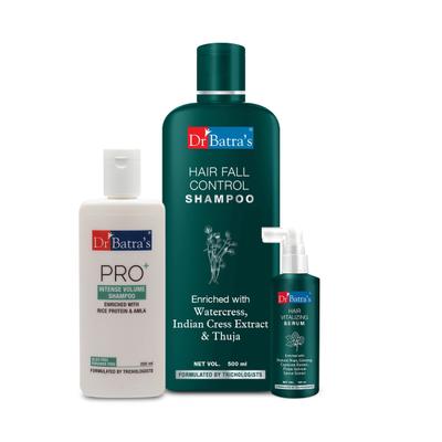 Dr Batra's PRO+ Intense Volume Shampoo 200 ml + Hair Fall Control Shampoo 500 ml + Hair Vitalizing Serum 125 ml - Hair Treatment