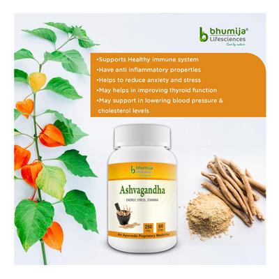 Bhumija Lifesciences Ashvagandha 250 mg Capsule (Pack of 3 x 60's) - Ashwagandha