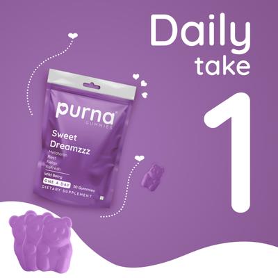 Purna Gummies Melatonin Wild Berry Flavor Gummies for Sleep Well and Reduced Stress 30's - Mental Health