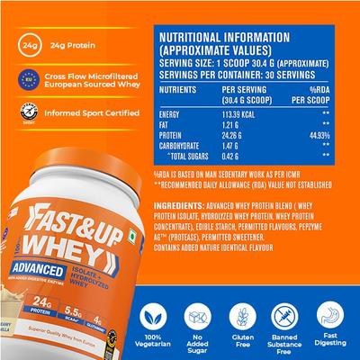 Fast&Up Whey Advanced Protein Powder - Creamy Vanilla Flavour 912 gm - Whey Proteins
