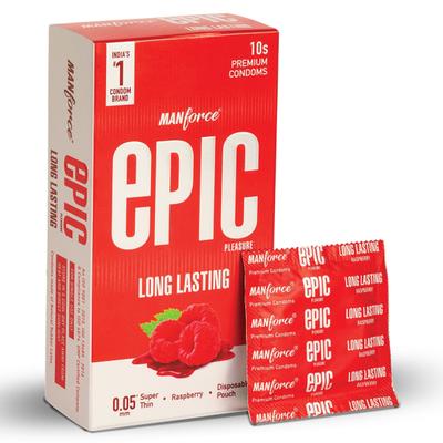 Manforce Epic Pleasure Long Lasting Condoms - Raspberry 10's - Plain/Flavoured Condoms