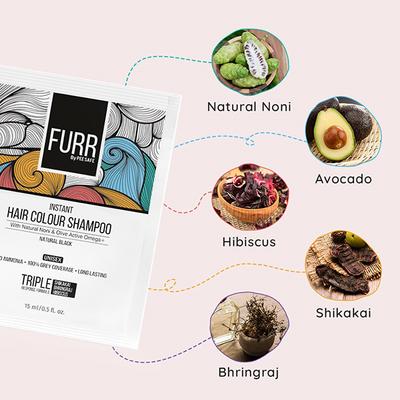 FURR By Pee Safe Instant Hair Colour Shampoo With Natural Noni and Olive Active Omega + (Natural Black) (Pack of 5) 1's - Shampoos