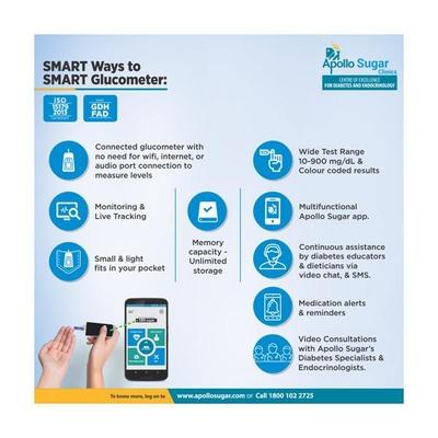 Apollo Sugar Glucome Glucometer + Glucome Strips 25's + Diabetes Foot Wear Voucher (Worth Rupees 500) - Blood Glucose Monitors/Strips