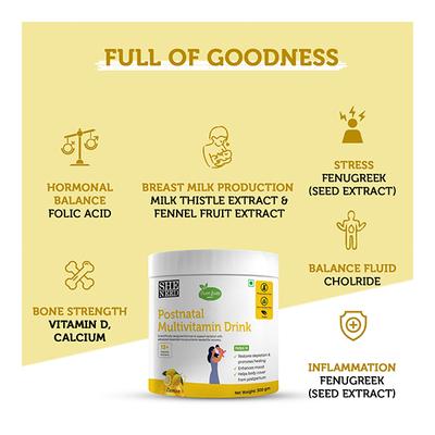 SheNeed Prenatal Multivitamin Drink Powder + Postnatal Multivitamin Drink Powder (Pack of 2 x 300 gm) - Multi-Vitamins