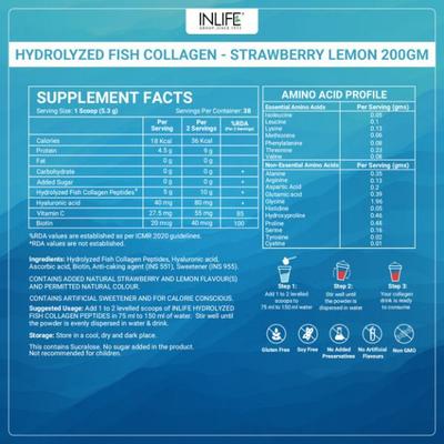 Inlife Hydrolyzed Fish Collagen Powder - Strawberry Lemon 200 g - Hair & Skin