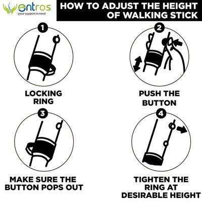 Entros Height Adjustable Walking Stick - Black (KL920L) - Wheelchairs & Walking Sticks